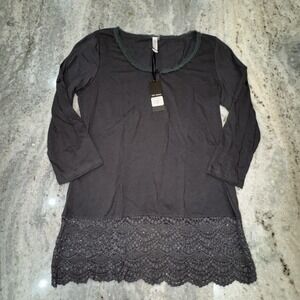 NWT MurMur Women's Medium Gray 3/4 Sleeve Embroidered Lace Hem Y2K